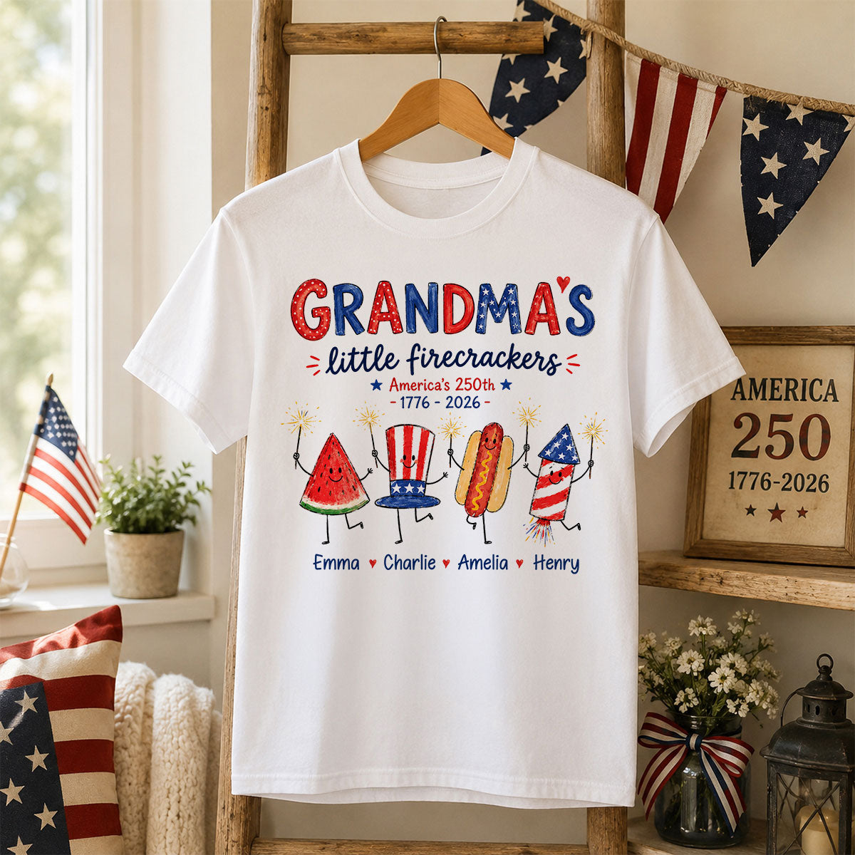 Grandma's Little Firecrackers - Personalized Shirt - 250th Anniversary Patriotic Shirt for Grandma