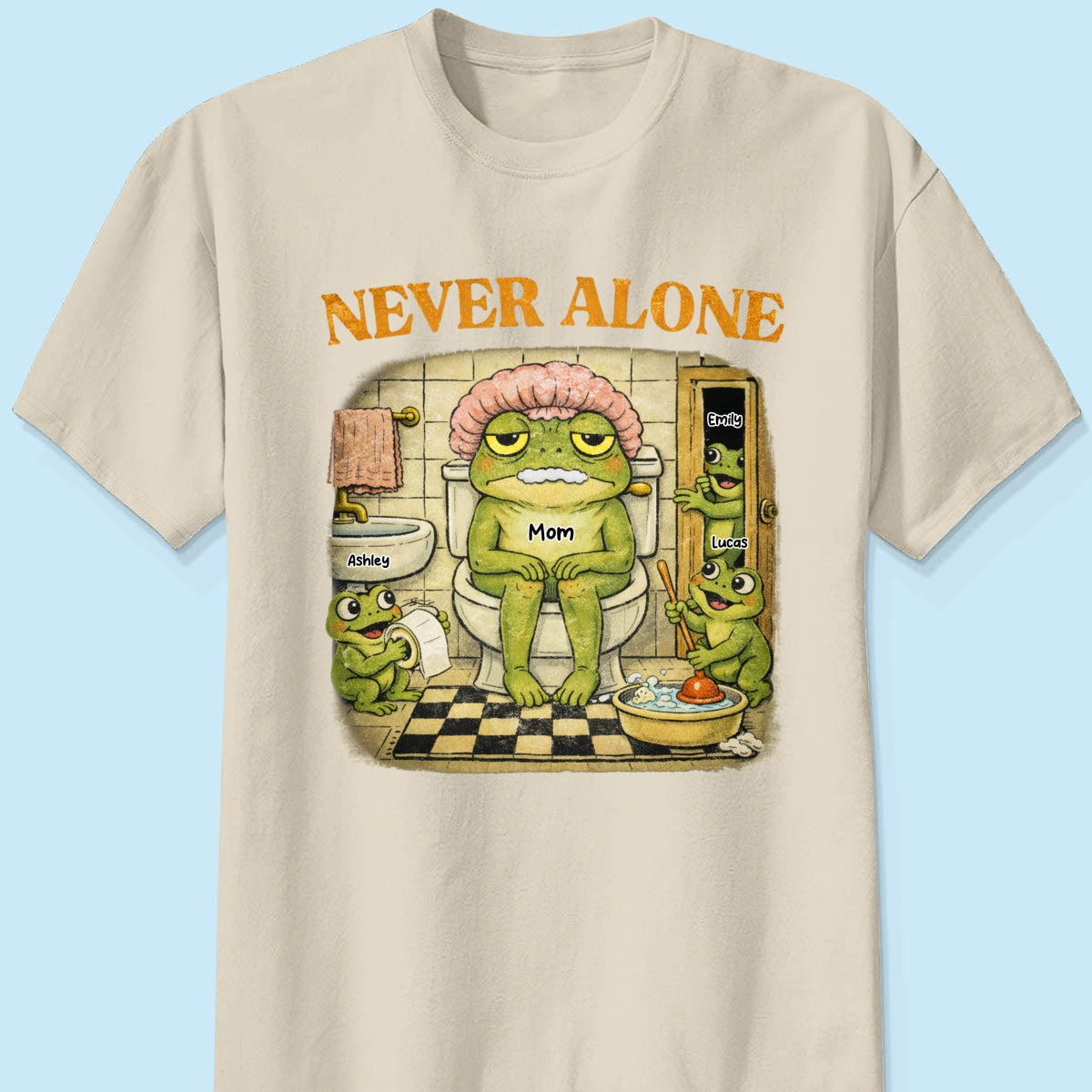 Never Alone Retro Frog - Personalized Shirt - Funny Mother's Day Gift for Mom, Wife, Mom Humor