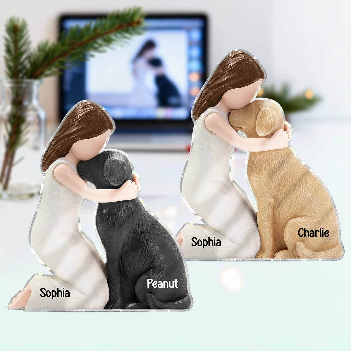 3D Effect Girl & Her Dog My Forever Best Friend - Personalized Acrylic Block Plaque