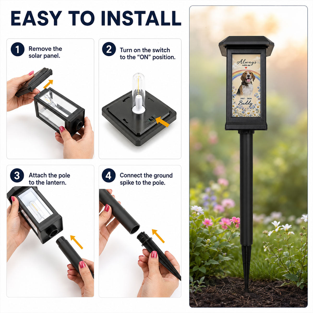 Custom Pet Memorial Photo - Personalized Solar Garden Light - Custom Dog Cat Garden Stake, Sympathy Gift