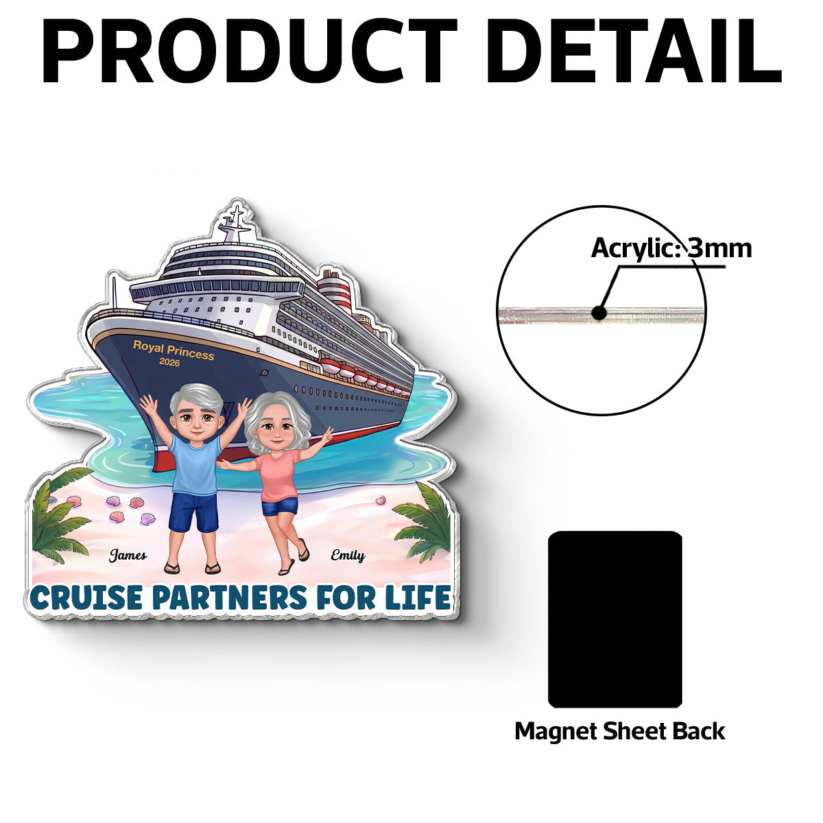 Cruise Trip Happy Couple On The Beach - Personalized Cruise Cabin Door Magnet - Cruise Trip Keepsake