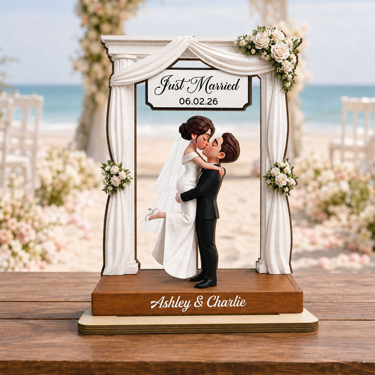 Wedding Couple 2D Flat - Personalized Wooden Plaque - Wedding Gift Anniversary Gift Newlywed Gift