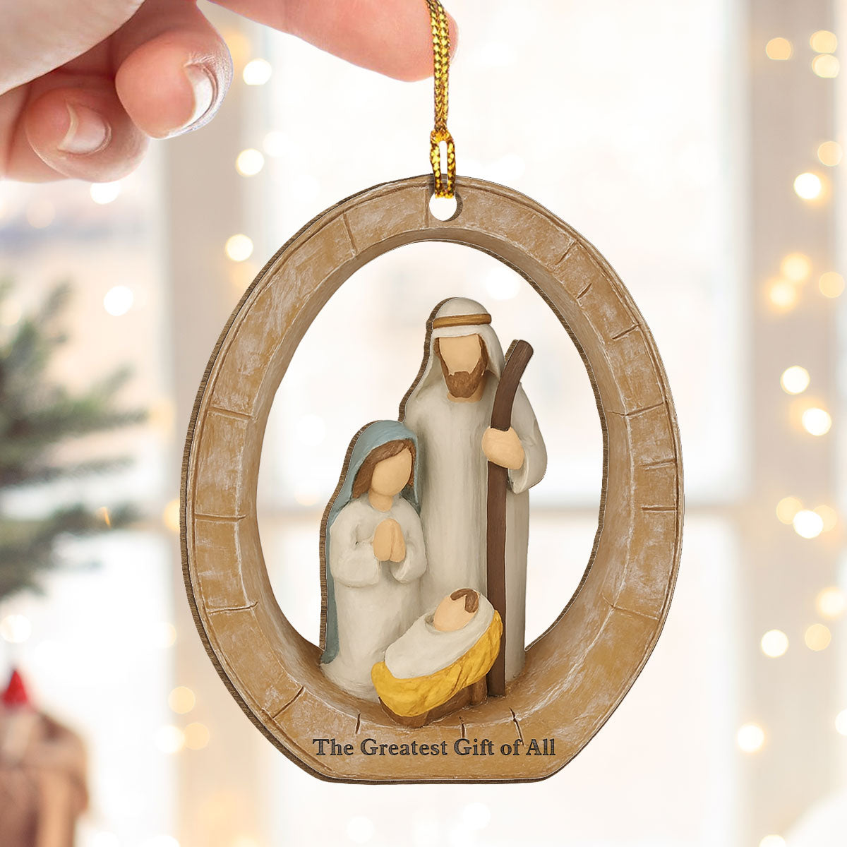3D Effect Holy Family Nativity Scene The Greatest Gift of All Religious Keepsake - Wooden Ornament