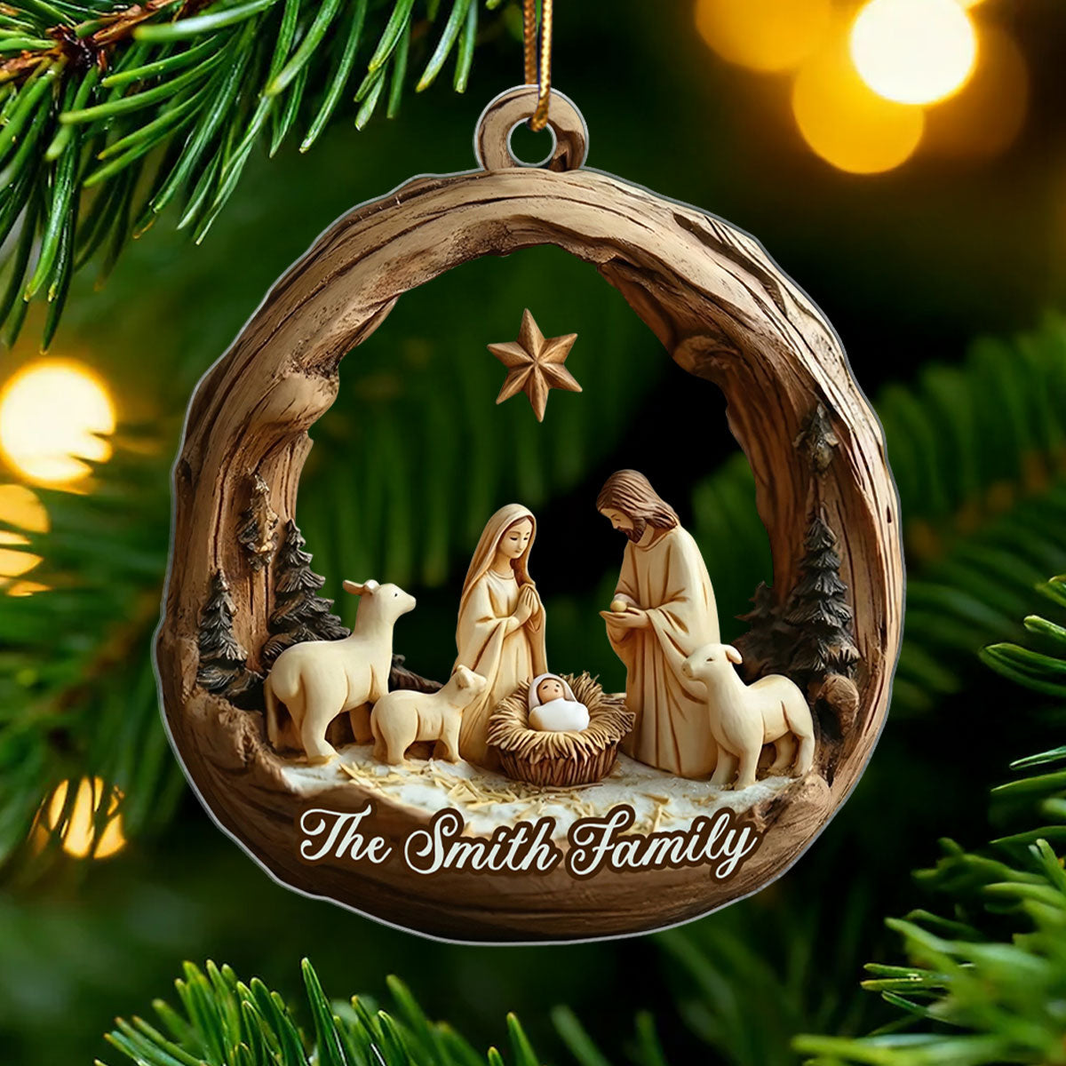 Holy Family Nativity 3D Effect - Personalized Acrylic Ornament - Christmas Gift For Family