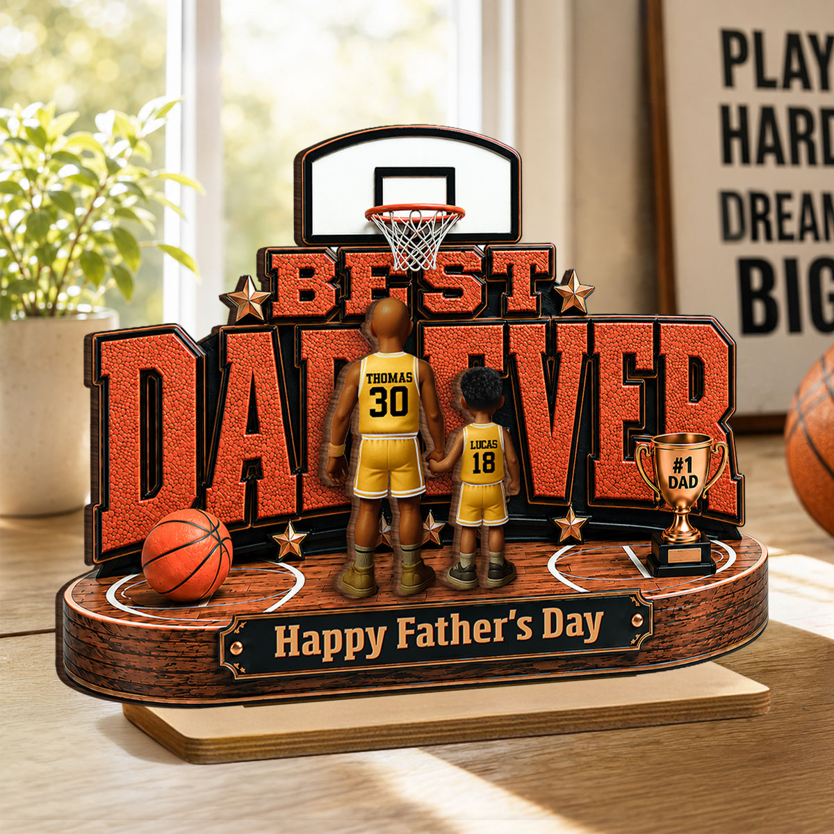 Best Basketball Dad Ever Our MVP - Personalized 2-Layered Wooden Plaque -  Gift For Dad, Husband