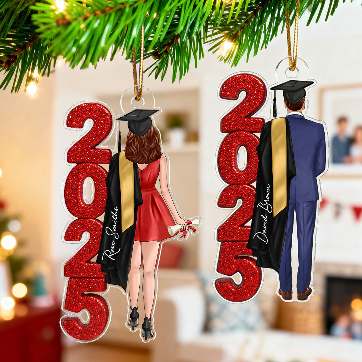 Class of 2025 2026 Senior Glitter Effect - Personalized Acrylic Ornament - Christmas Graduation Gift for Seniors