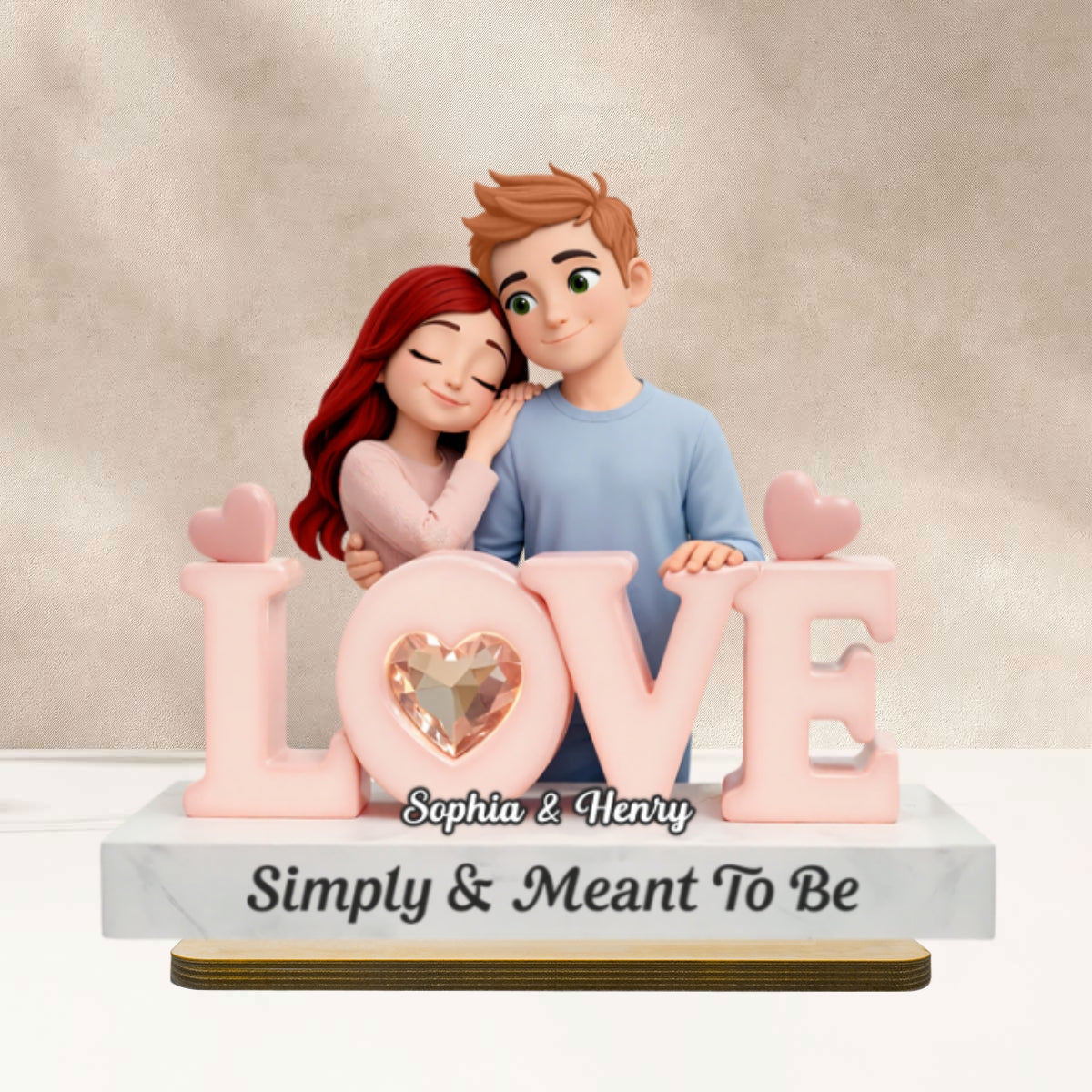 Simply & Meant To Be Romantic Couple - Personalized 2-Layered Wooden Plaque - Valentine's Gift For Him, For Her, For Couple