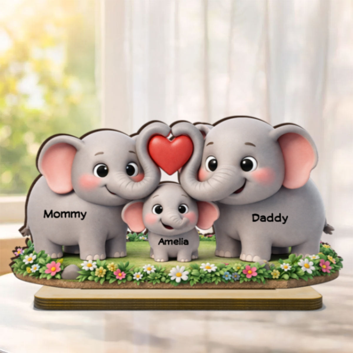 Elephant Mom Dad Family - Personalized 2-Layered Wooden Plaque - Heartfelt Mother's Day Gift for Mom