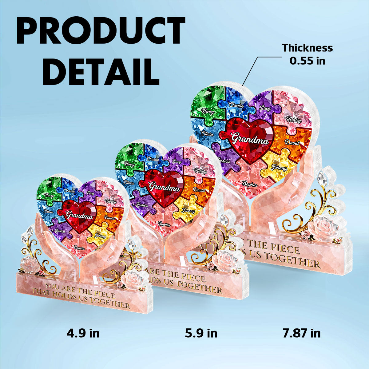 Precious Puzzle Heart Grandma - Personalized Acrylic Block Plaque - Heartfelt Gift For Grandma