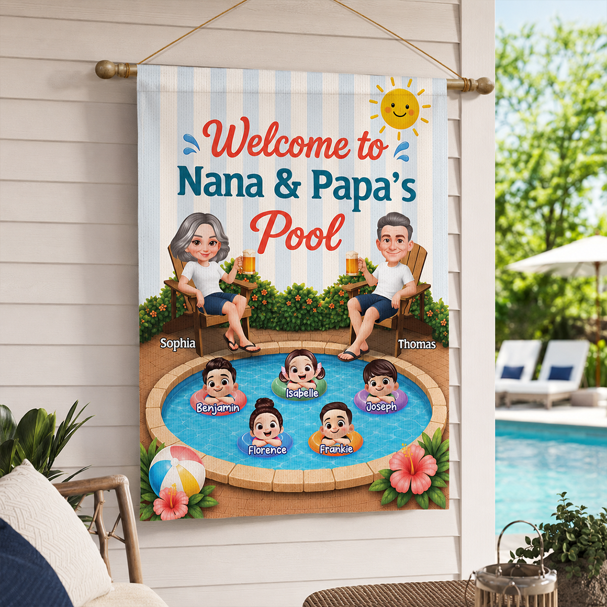 Welcome To Nana & Papa Pool - Personalized Pool Flag