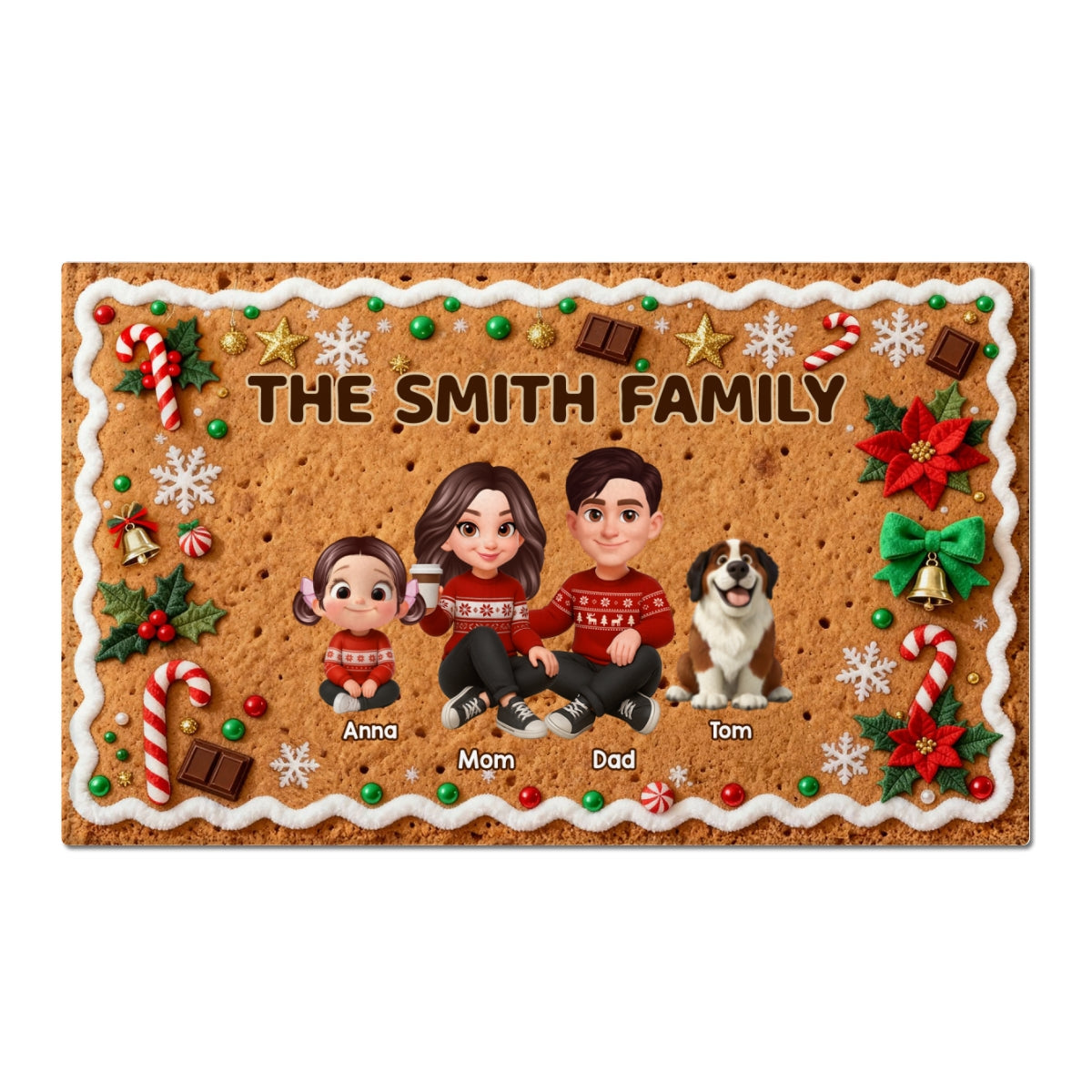 3D Effect Gingerbread Family Together Christmas - Personalized Doormat