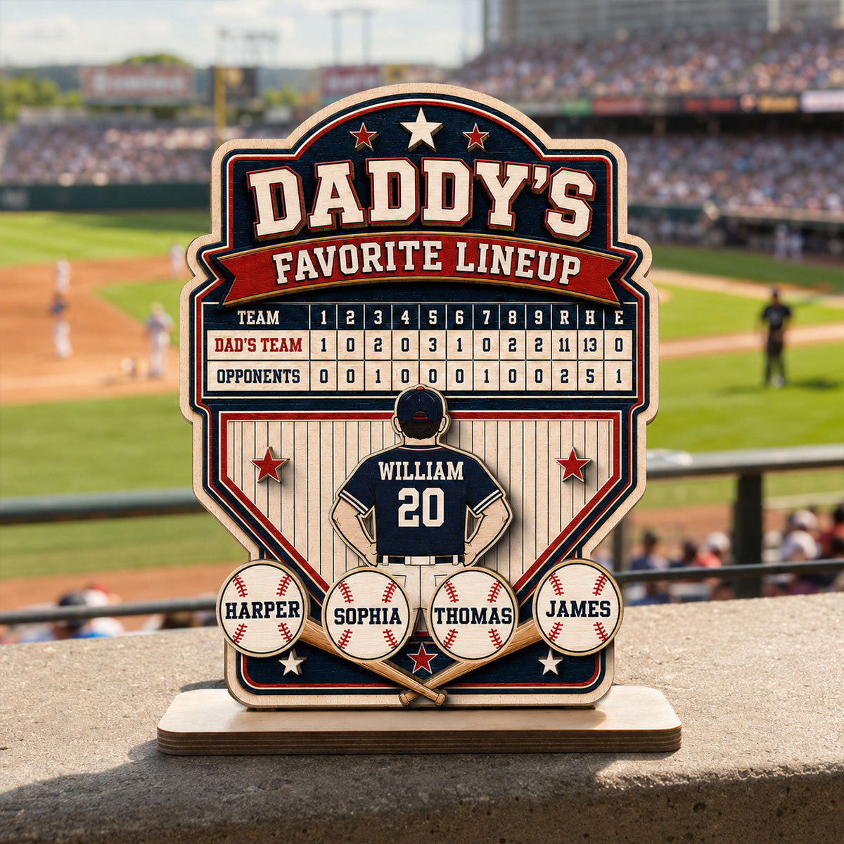 Baseball Dad Favorite Lineup - Personalized Wooden Plaque -  Gift for Dad, Husband