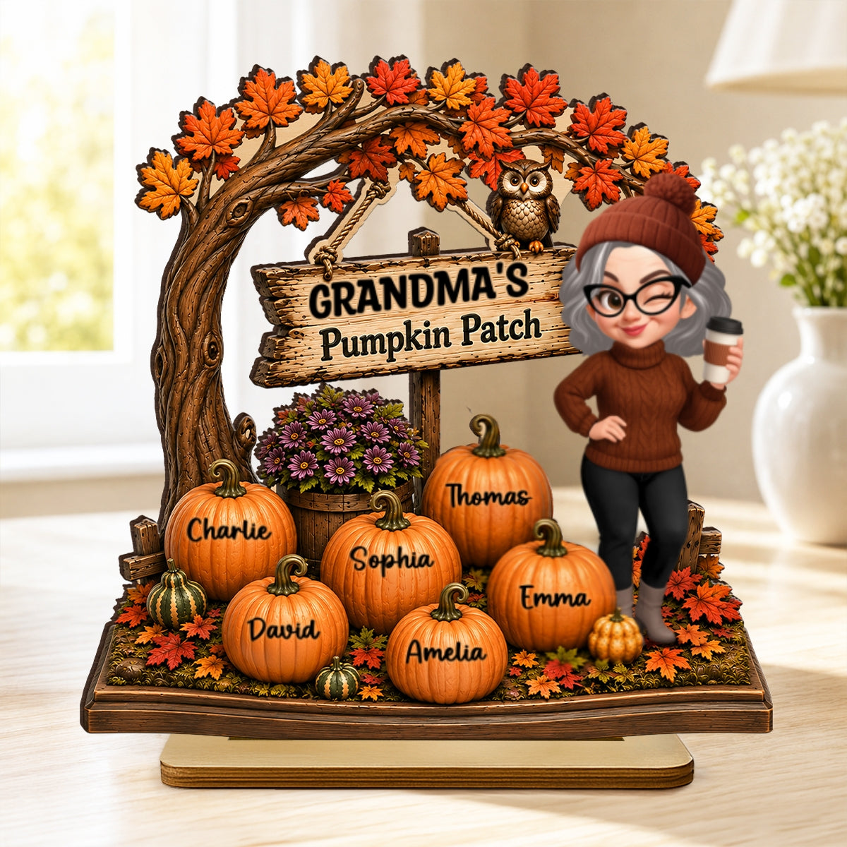 Grandma Grandkids Pumpkin Patch - Personalized 2-Layered Wooden Plaque - Fall Season Decor Gift, Gift For Grandma
