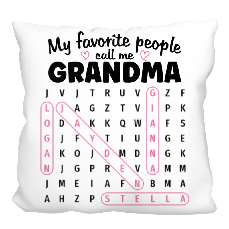 Grandma's Favorite People Word Search Puzzle - Personalized Pillow - Mother's Day Gift For Grandma Mom