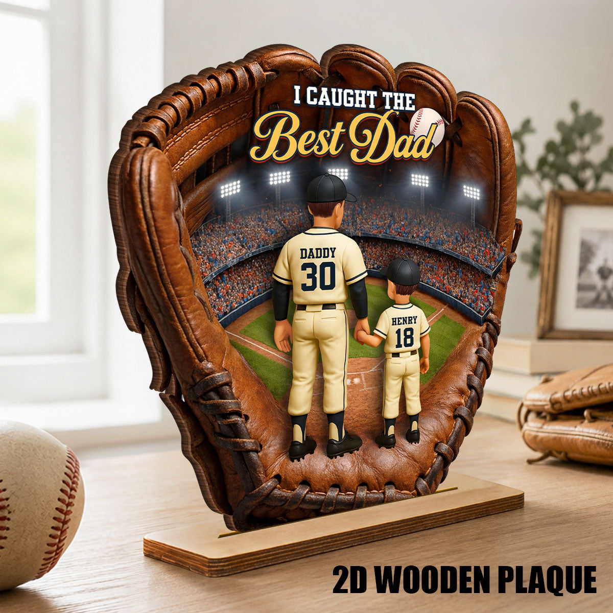 The Home Run Heart Baseball Dad Kids - Personalized 2-Layered Wooden Plaque - Gift For Dad
