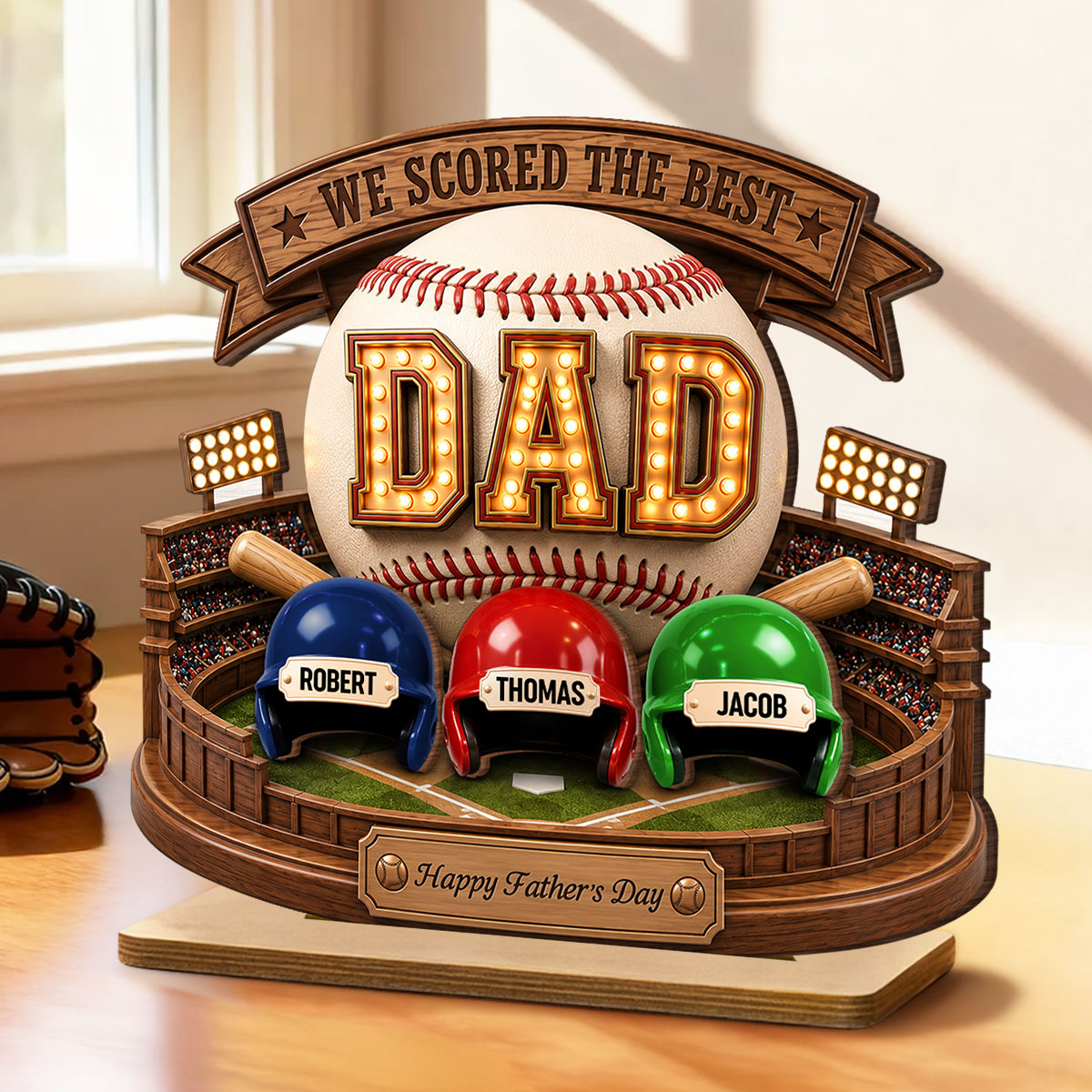 Baseball Dad The Greatest Champion Trophy - Personalized 2-Layered Wooden Plaque -  Gift For Dad, Husband