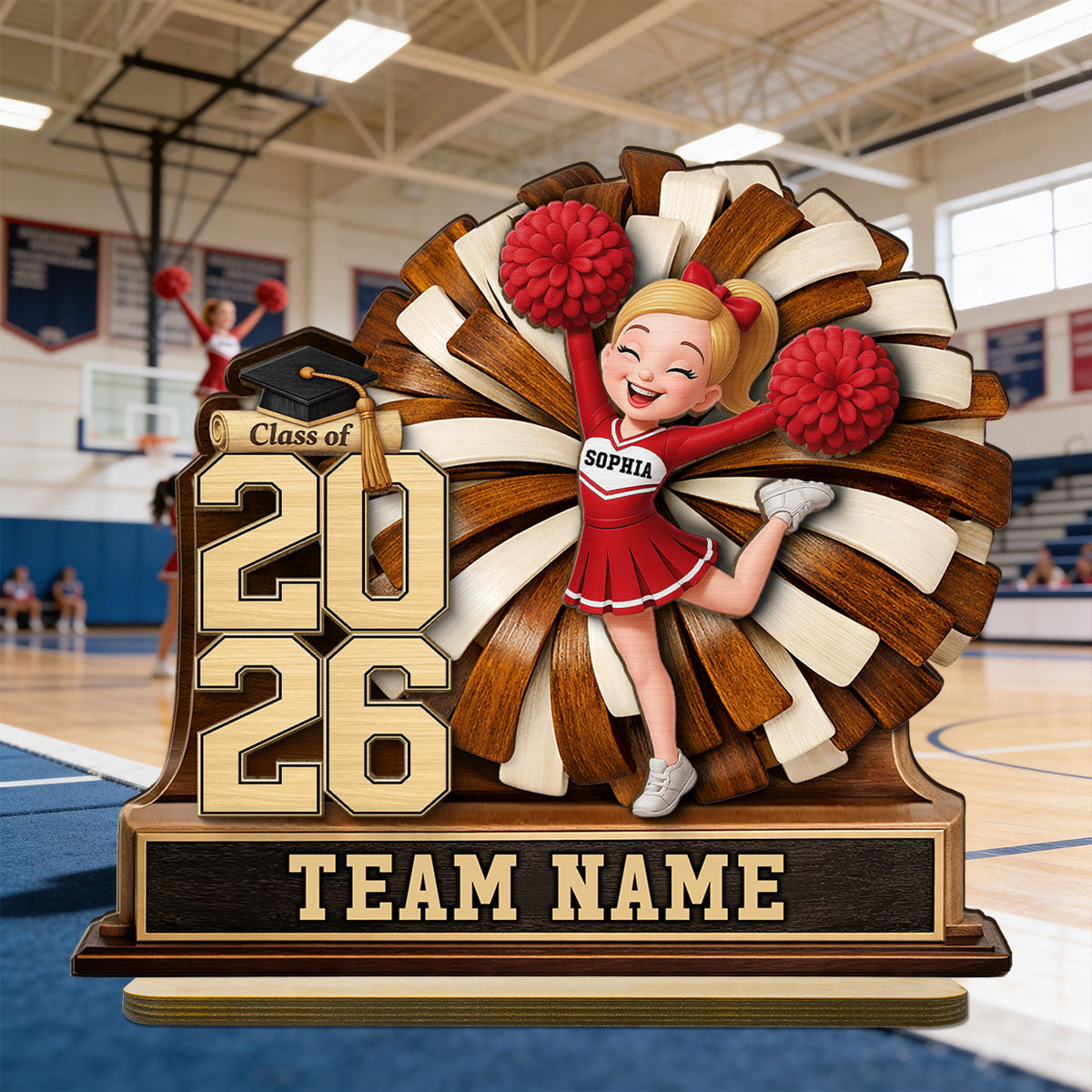 Cheerleader Senior Keepsake 2D Flat - Personalized 2-Layered Wooden Plaque - Graduation Gift For Son, Daughter