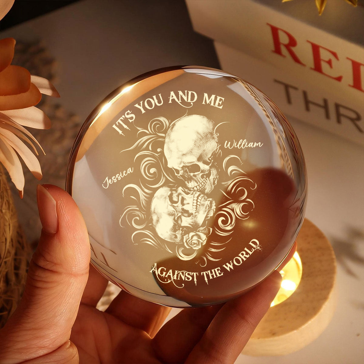 It's You and Me Against the World - Personalized Crystal Ball LED Night Light - Sentimental Valentine's Day Gift for Her, for Him