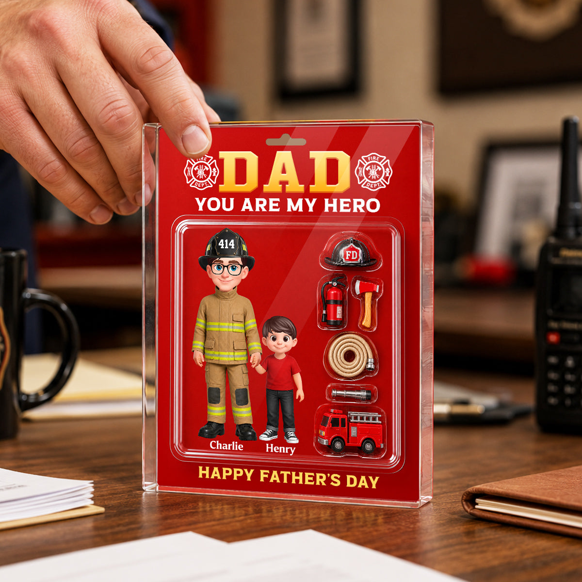 Proud Firefighter Dad You Are Our Hero - Personalized Acrylic Block Plaque -  Gift For Dad, Husband