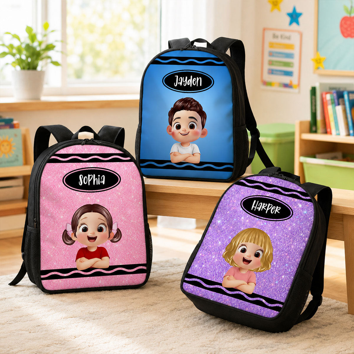 Crayon Color Boy And Girl - Personalized Backpack - Back To School Gift For Kids, Daughters, Sons, Grandkids