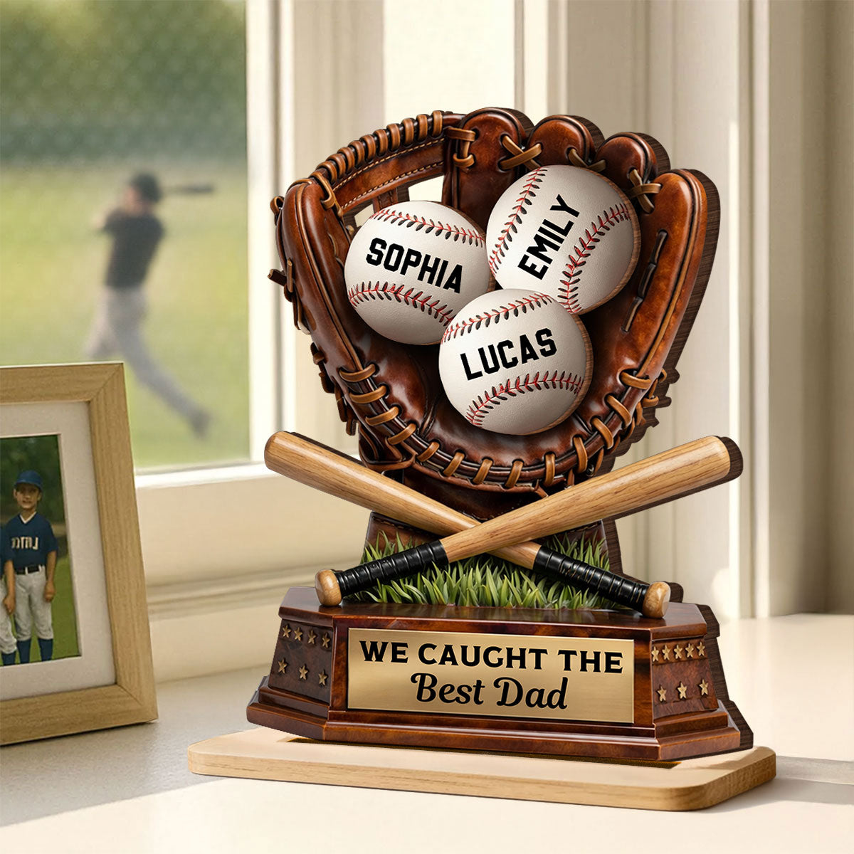 We Caught The Best Dad, Baseball Dad - Personalized 2-Layered Wooden Plaque -  Gift for Dad, Husband