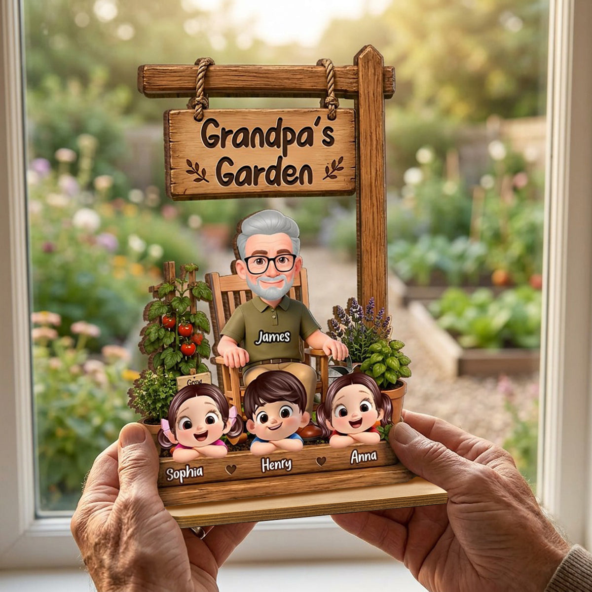 Grandpa's Garden - Personalized 2-Layered Wooden Plaque -  Gift for Dad, Husband