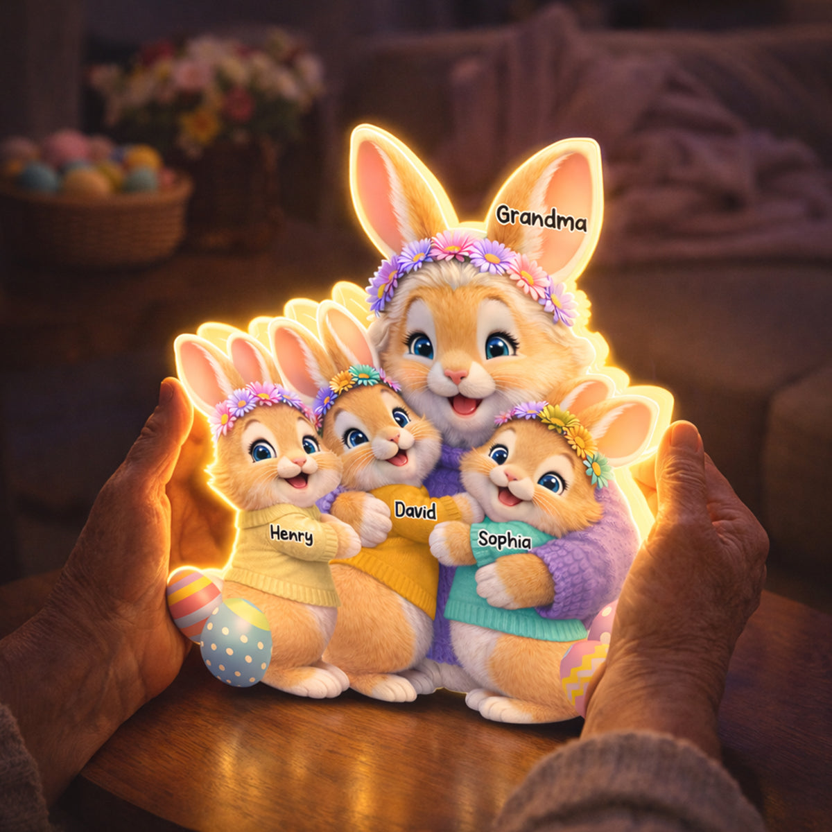 Bunny Easter Grandma with Grandkids' Names - Personalized Light Box - Easter Decor for Grandma