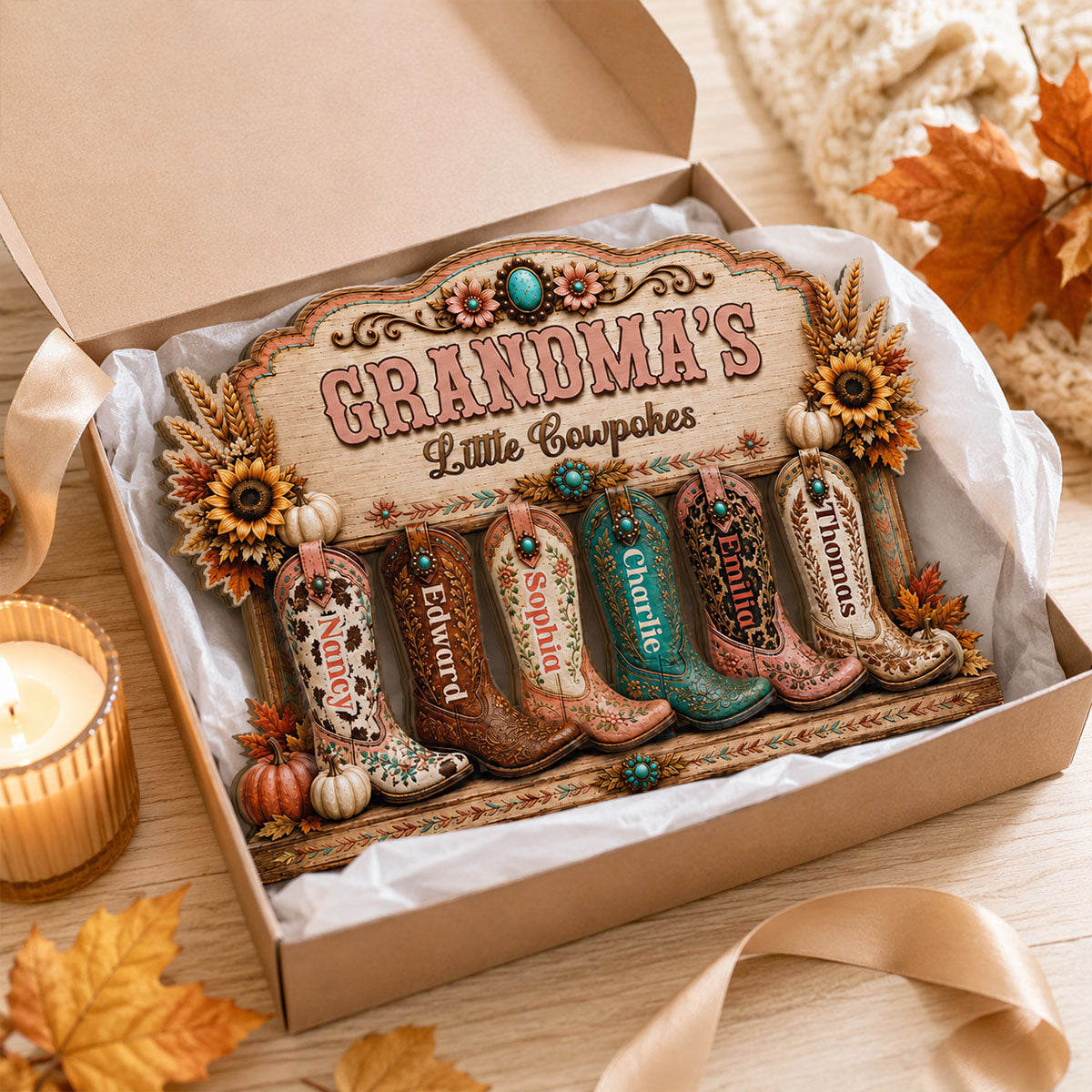 Grandma's Little Cowpokes 2D Flat - Personalized Wooden Plaque - Fall Season Decoration
