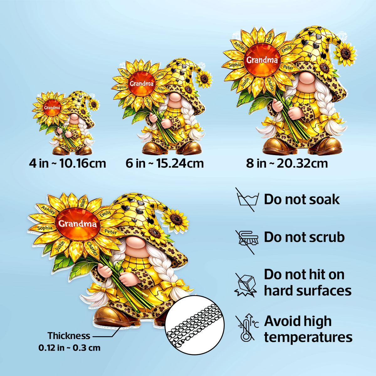 Grandma Gnome Sunflower - Personalized Suncatcher Ornament - Heartfelt Mother's Day Gift for Grandma