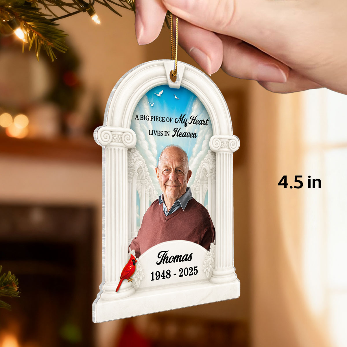 Big Piece Of My Heart Lives In Heaven Custom Photo - Personalized Acrylic Ornament - Memorial Keepsake For Family