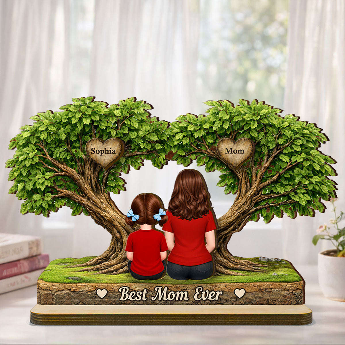Best Mom Ever Heart Tree - Personalized 2-Layered Wooden Plaque - Heartfelt Gift For Mom, Grandma