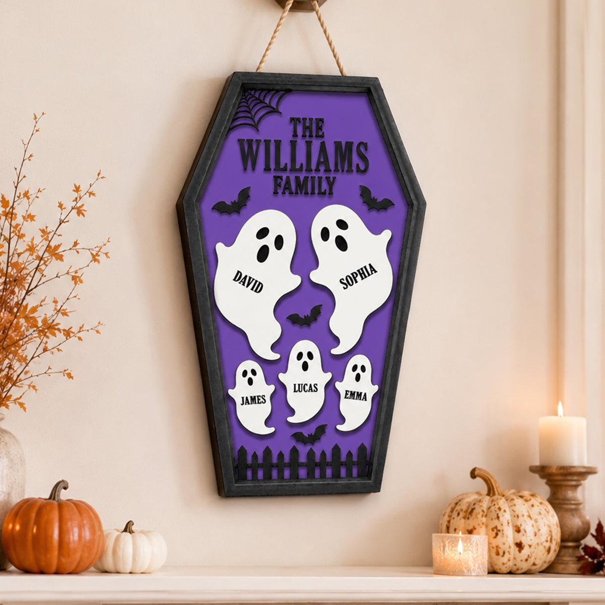 Ghost Family Coffin Sign - Personalized Wood Sign - Halloween Gift For Family