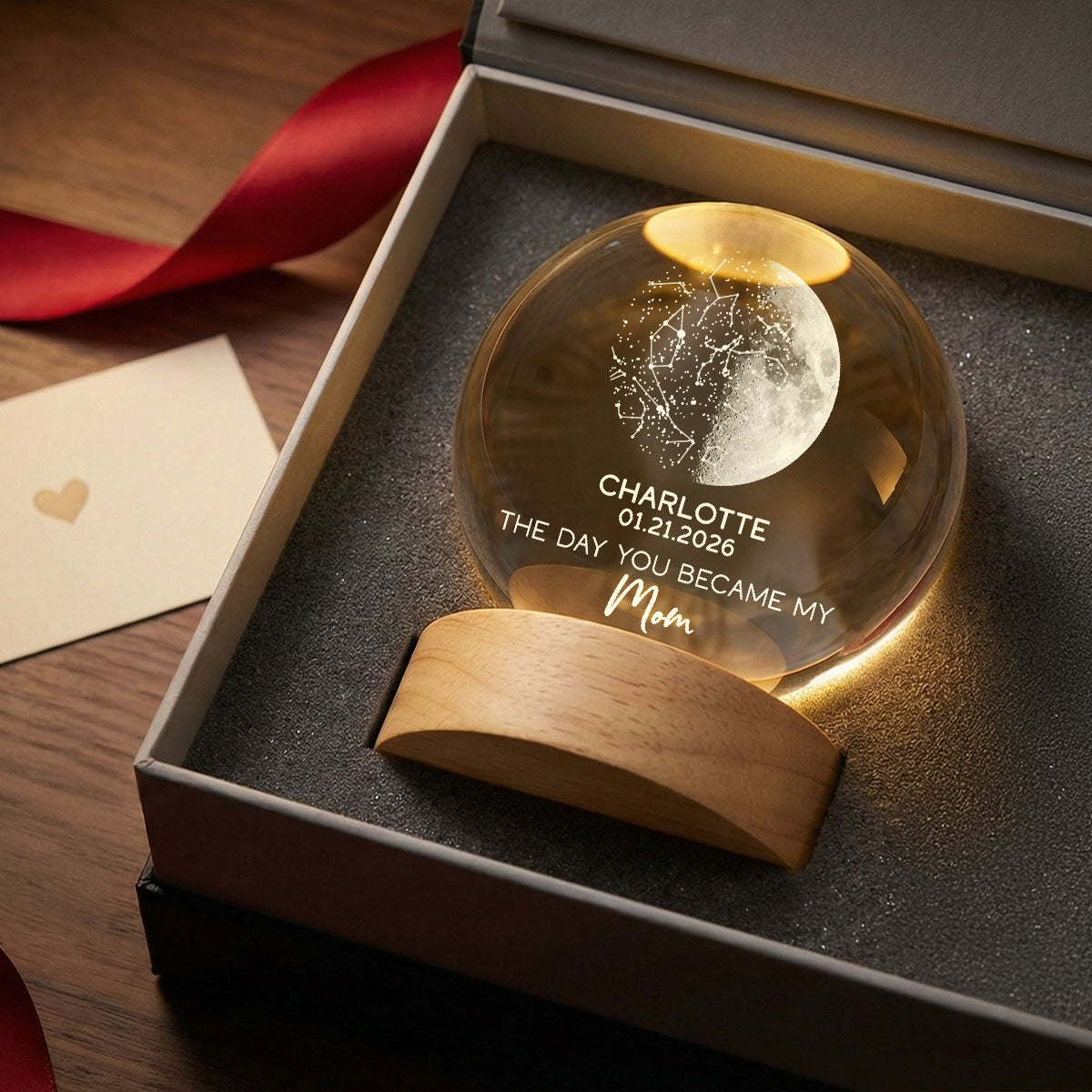The Days You Became Our Mom Custom Moon Phase And Star Map - Personalized Crystal Ball LED Night Light - Mother's Day Gift For Mom