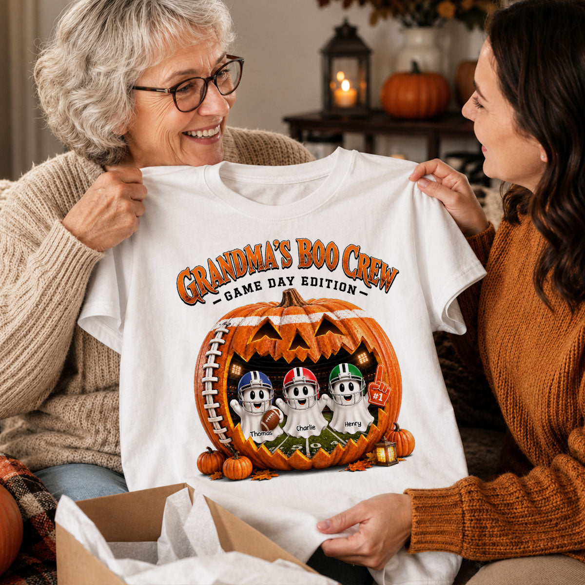Grandma's Boo Crew Game Day Edition - Personalized Shirt - Halloween Gift, Gift For Grandma