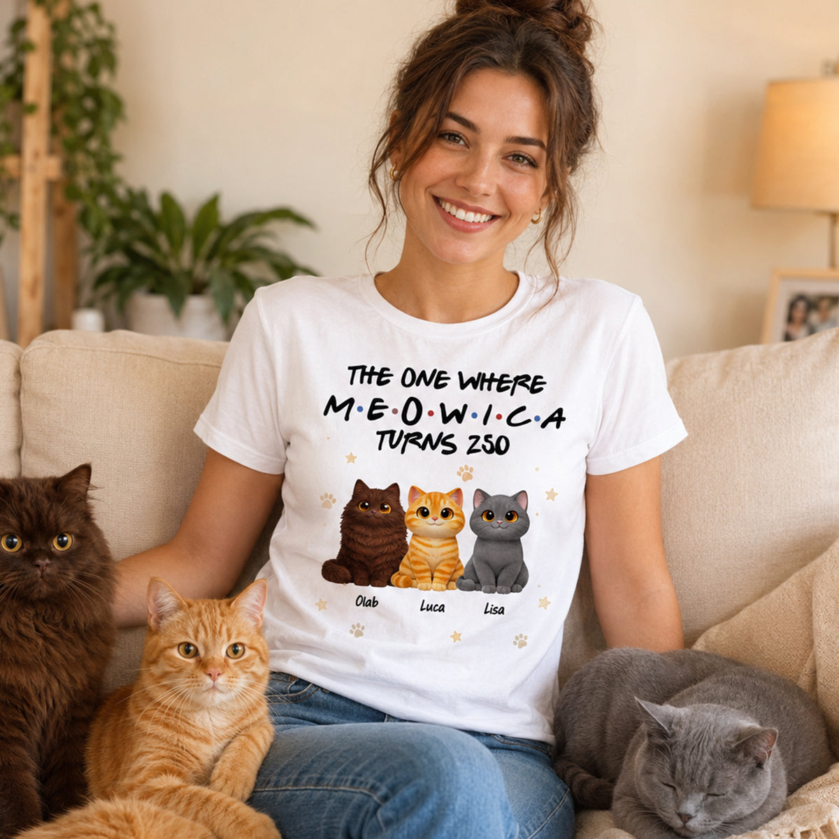 The One Where Meowica Turns 250 - Personalized Shirt - America 250th Anniversary Shirt for Cat Lovers