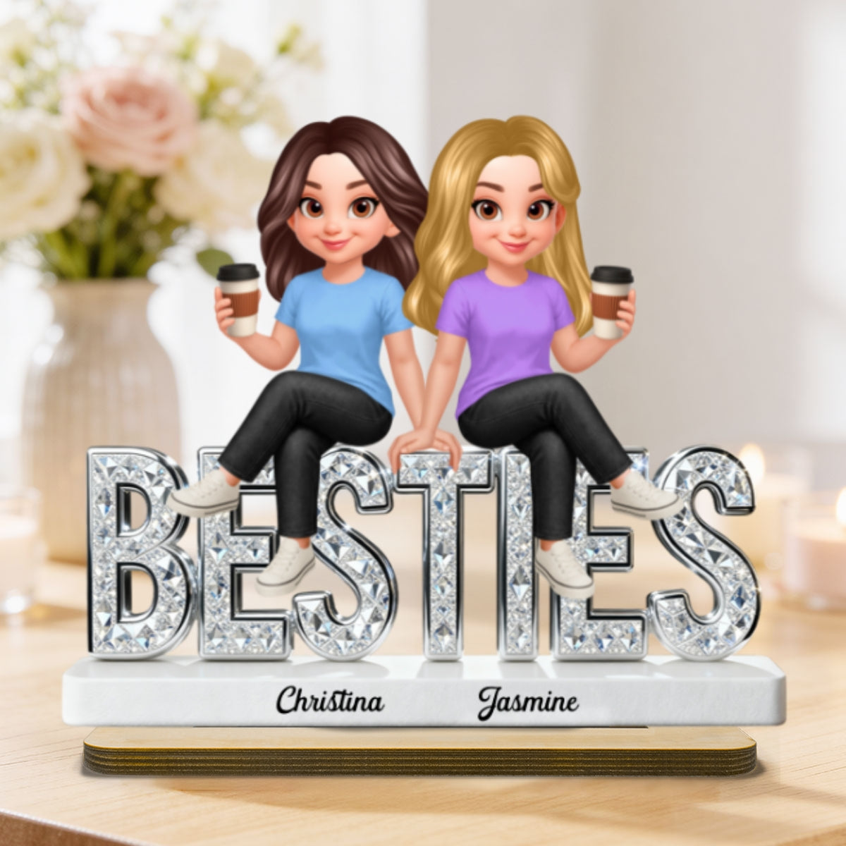 Beautiful Besties Forever - Personalized 2-Layered Wooden Plaque - Gift For Best Friends