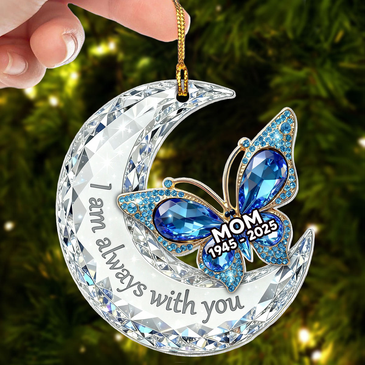 3D Effect Flat Christmas Butterfly Moon Memorial - Personalized Acrylic Ornament - Remembrance Gift, Sympathy Gift