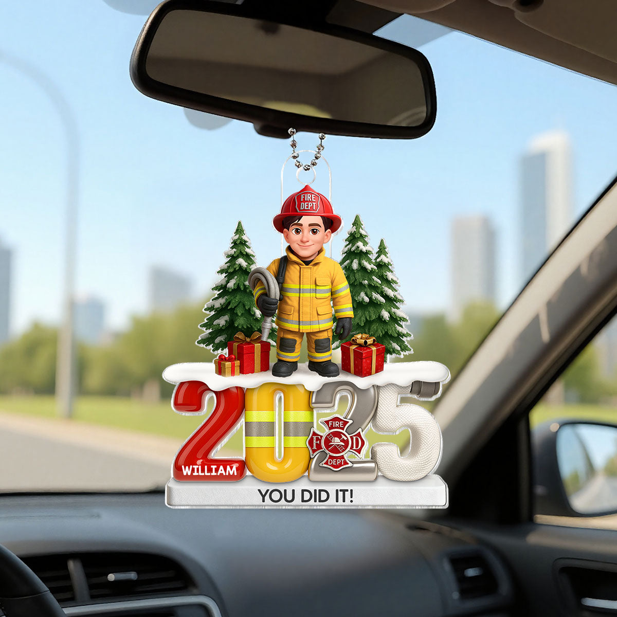 2025 Firefighter Christmas Tree You Did It - Personalized Acrylic Ornament - Fire Academy Graduation Gift, Promotion Gift