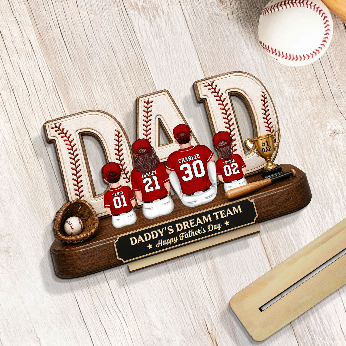 Baseball Daddy's Dream Team - Personalized 2-Layered Wooden Plaque - Unique Trending  Gift For Dad, Husband, Baseball Fans