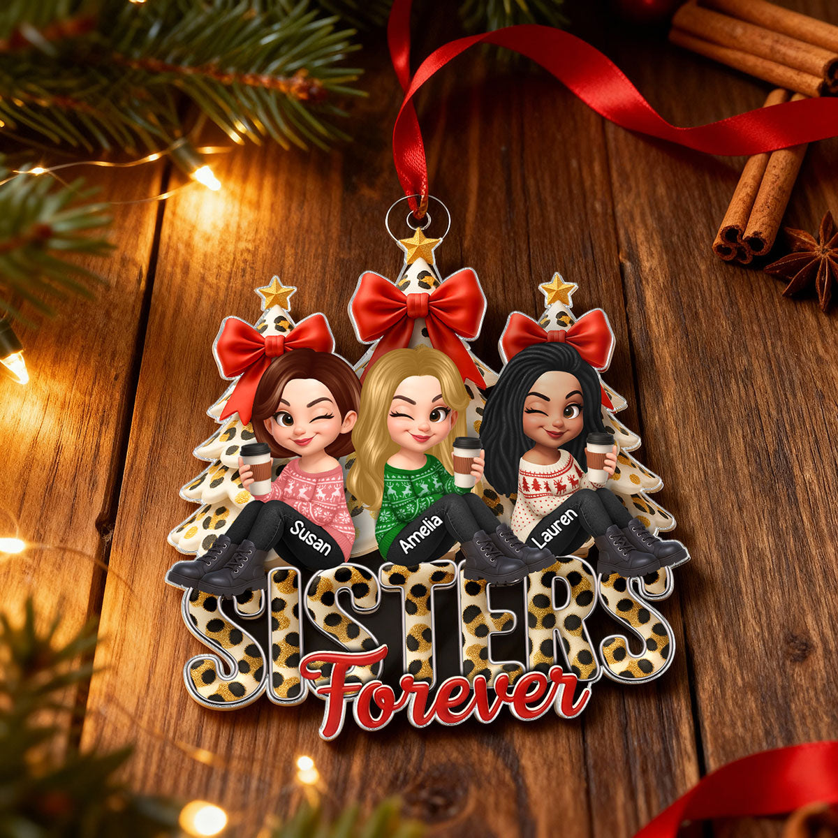 Besties Forever Leopard Pattern - Personalized Acrylic Ornament - Unique Christmas Gift for Best Friends
