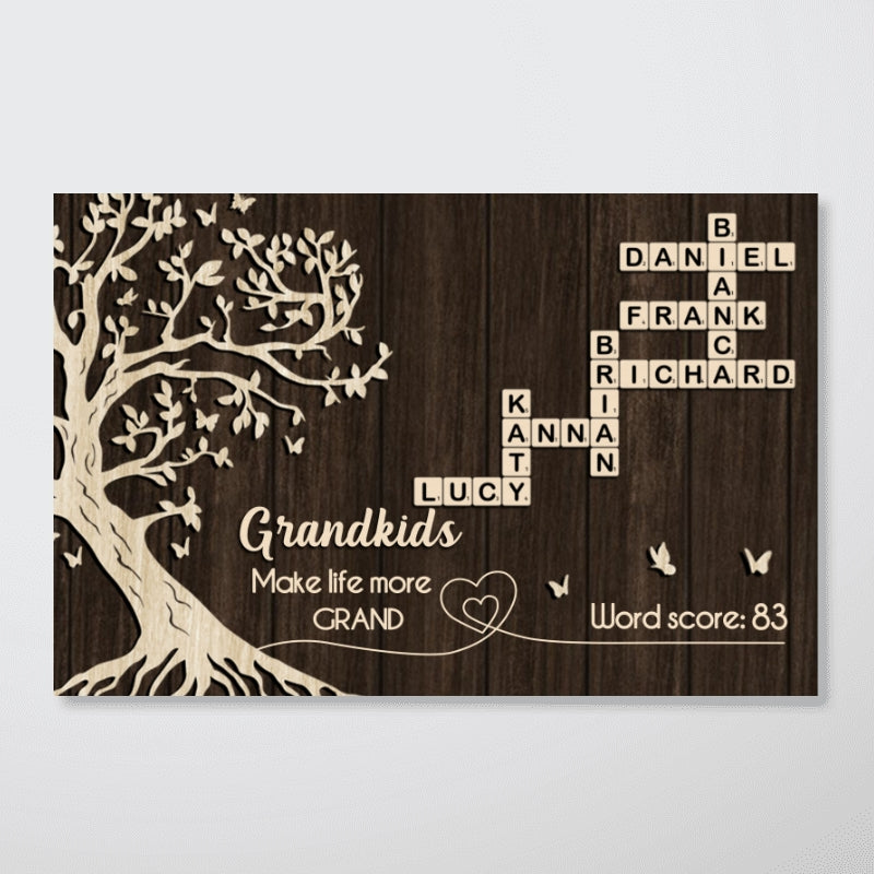 Grandkids Make Life More Grand Crossword Wall Art - Personalized Poster - Sentimental Gift for Grandma