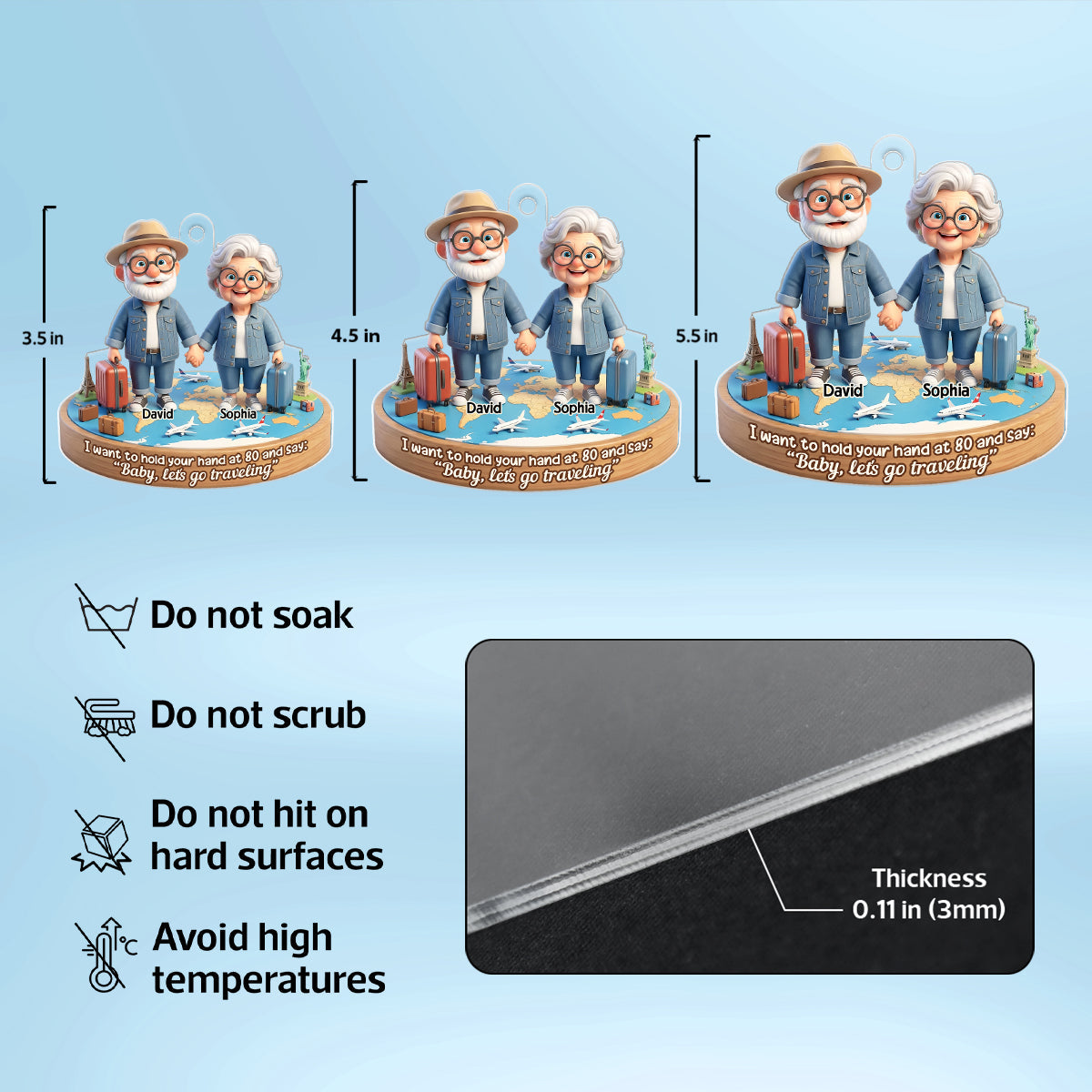 3D Effect Old Couple Baby Let's Go Traveling  - Personalized Acrylic Car Hanger - Sentimental Gift for him, for her