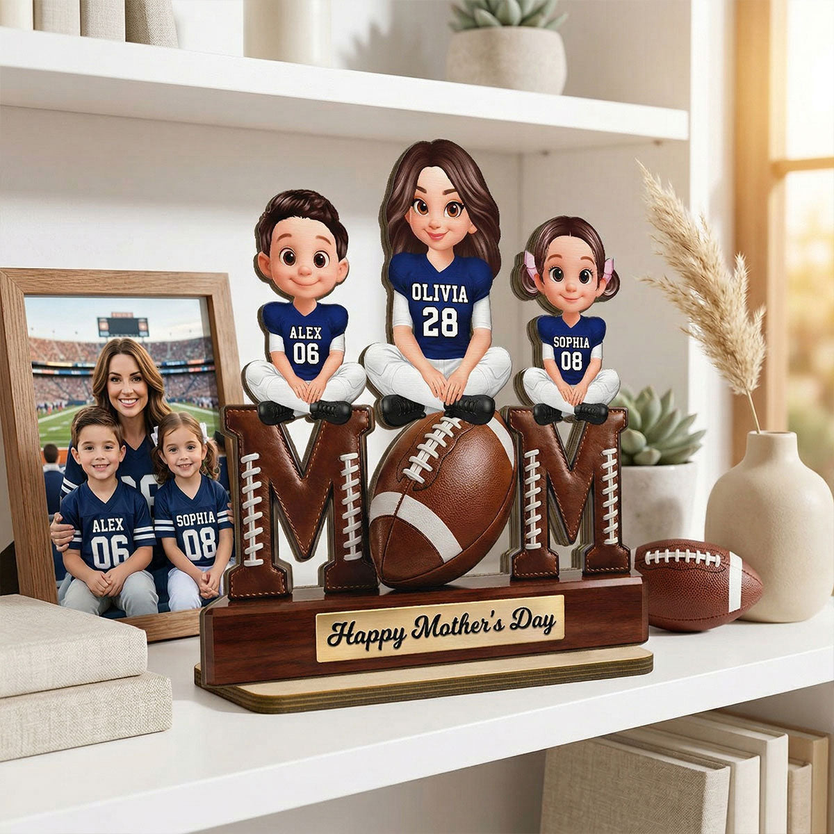 American Football We Scored A Touchdown Getting You As Mom - Personalized 2-Layered Wooden Plaque - Mother's Day Gift For Mom