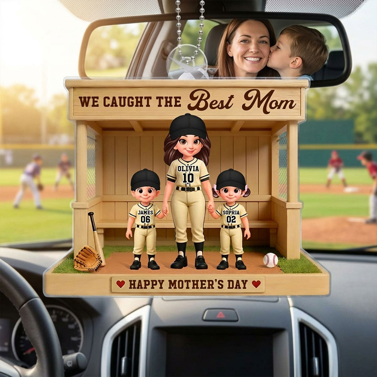 We Caught The Best Mom Baseball Dugout - Personalized Acrylic Car Hanger - Mother's Day Gift For Baseball Mom