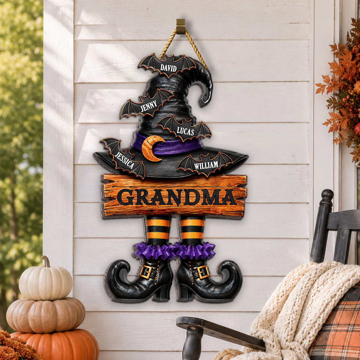 Grandma Witch Hat - Personalized Wooden Door Sign - Halloween Decor for Grandma