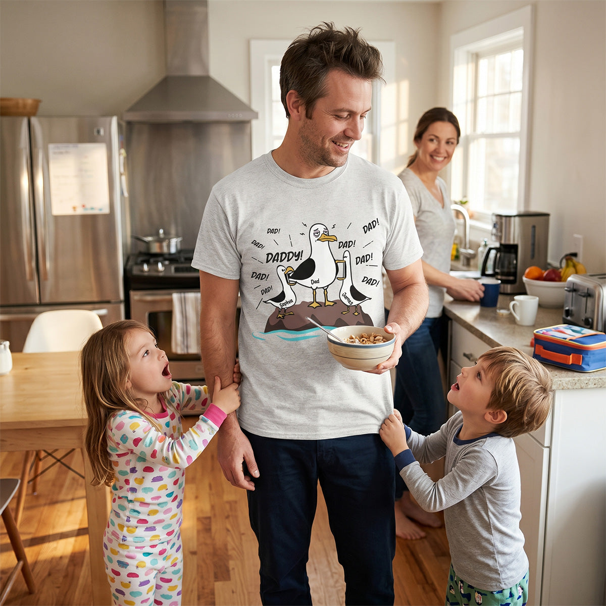 Seagull Dad! Dad! Dad! Tired Seagull & Kids Custom Name - Personalized Shirt - Funny Father's Day Gift For Dad, Husband