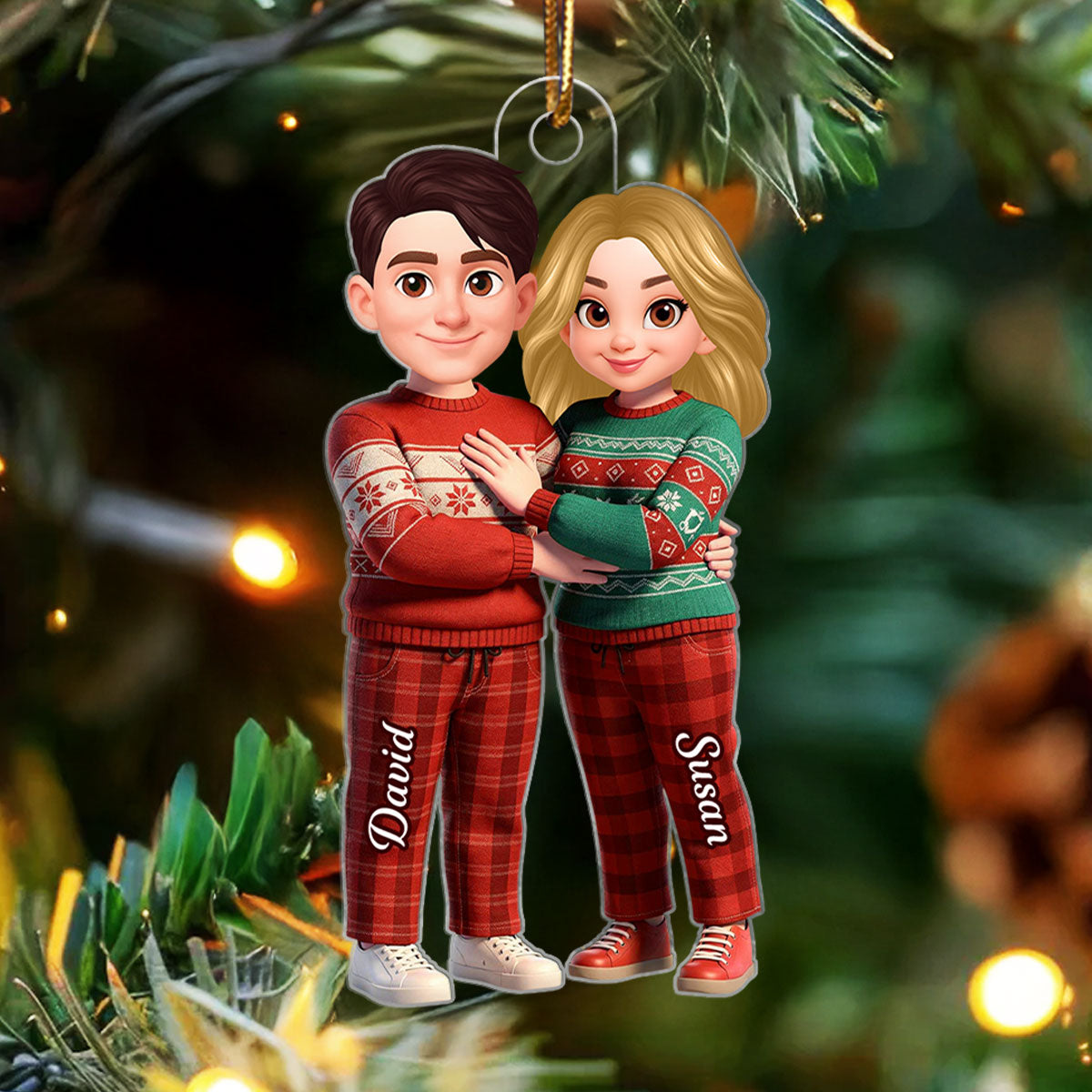 Cartoon Couple Standing Together - Personalized Acrylic Ornament - Christmas Gift for him, Gift for her