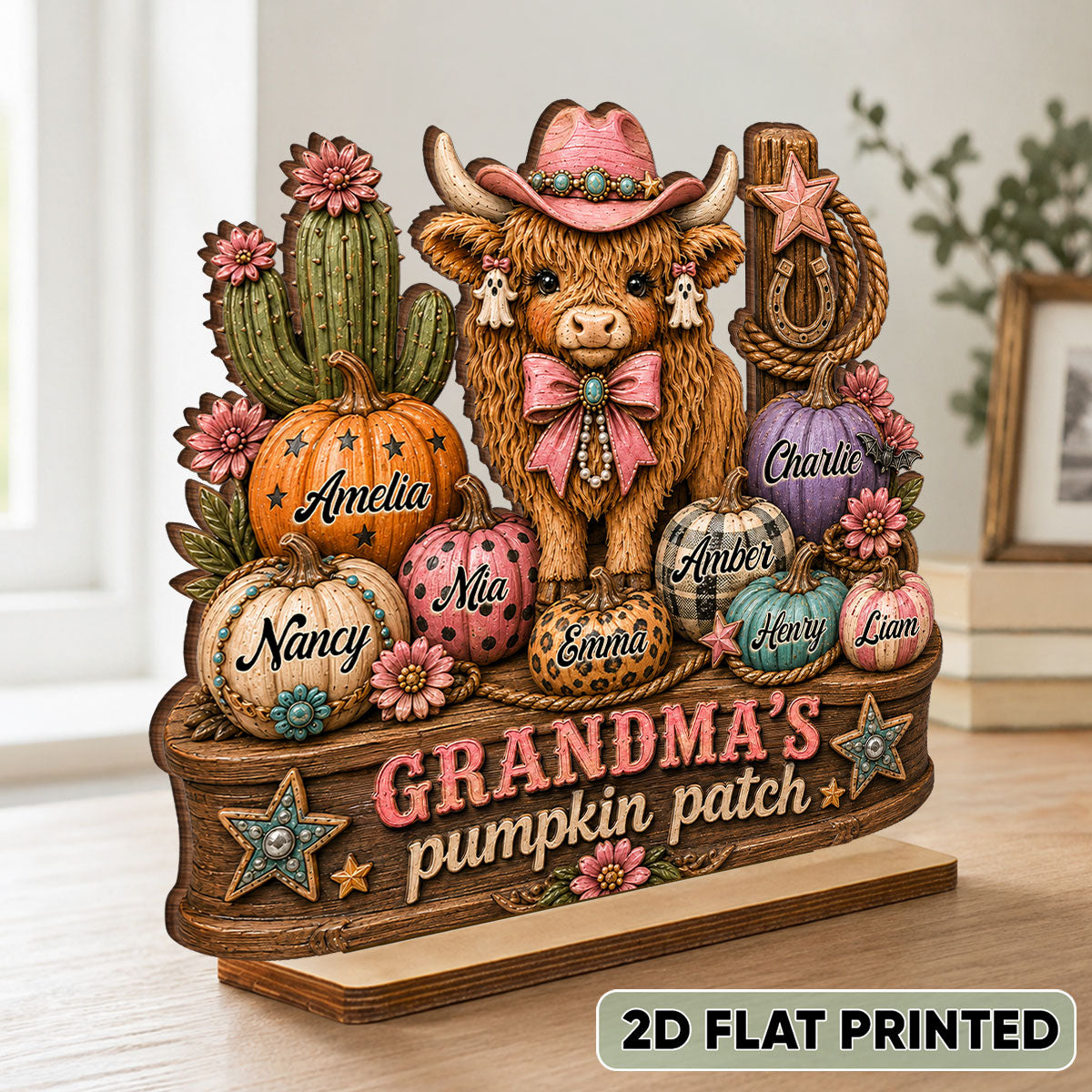 Grandma's Pumpkin Patch Western Vibe - Personalized 2-Layered Wooden Plaque - Cozy Fall Decor for Grandma