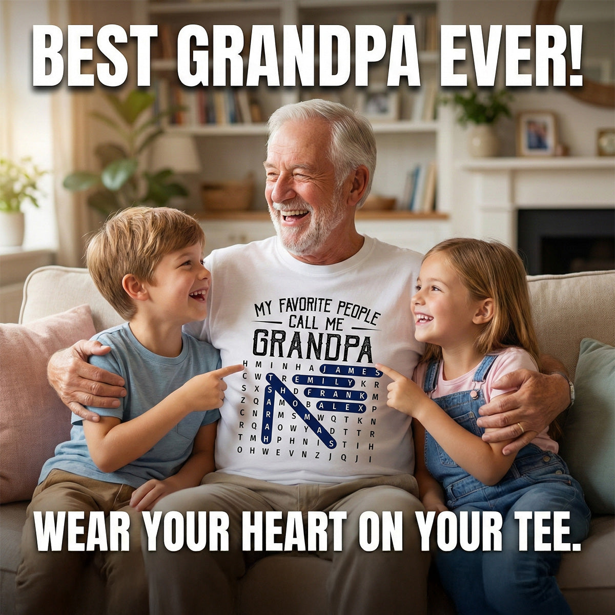 Grandpa's Favorite People Word Search Puzzle - Personalized Shirt - Gift For Grandpa, Dad
