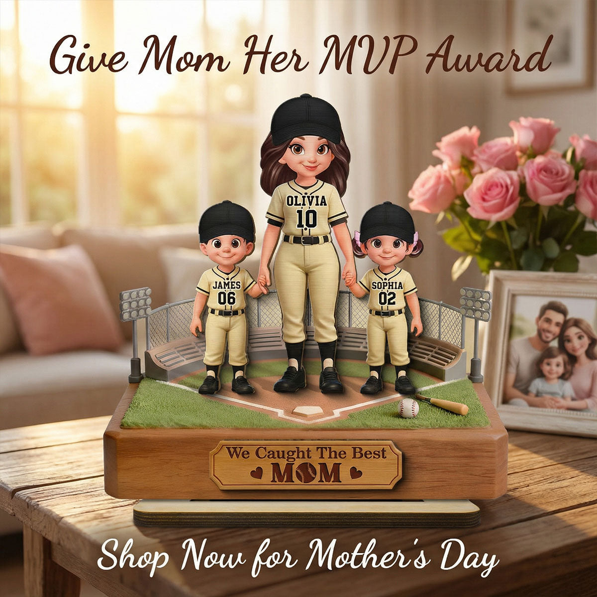 Baseball We Caught The Best Mom - Personalized 2-Layered Wooden Plaque - Mother's Day Gift For Baseball Mom